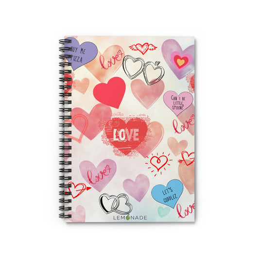 Romantic Spiral Notebook - Love Notes, Heart Designs, Perfect for Gifts, Journaling, Valentine’s Day, Cute Stationery
