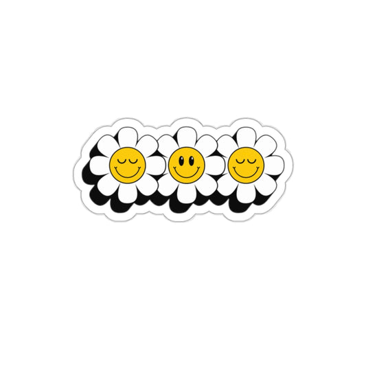 Cheerful Flower Stickers, Die-Cut Floral Decals for Laptops, Water Bottles, Smiley Face Stickers, Cute Gift for Friends, Spring Decor