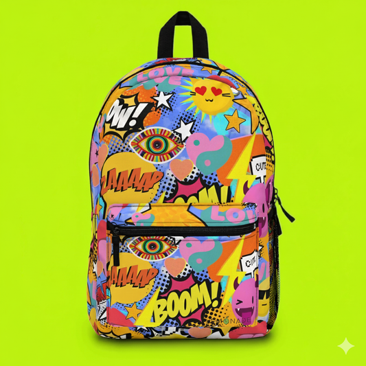 Colorful Pop Art Backpack, Trendy School Bag, Youthful Tote, Funky Travel Backpack, Gift for Teens, Vibrant Fashion Accessory