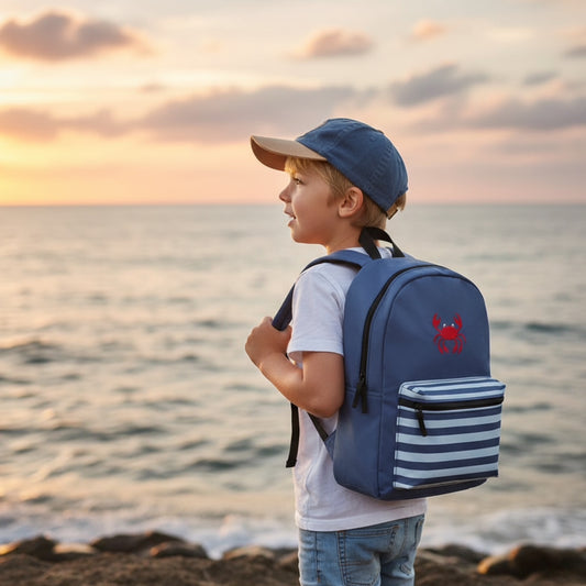 Stylish Crab Print Backpack for Beach Lovers, School Bag.